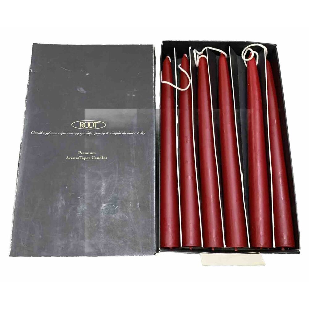 Root Unscented Premium Arista/Taper Candles Red 9” Tall 12 Candles Boxed